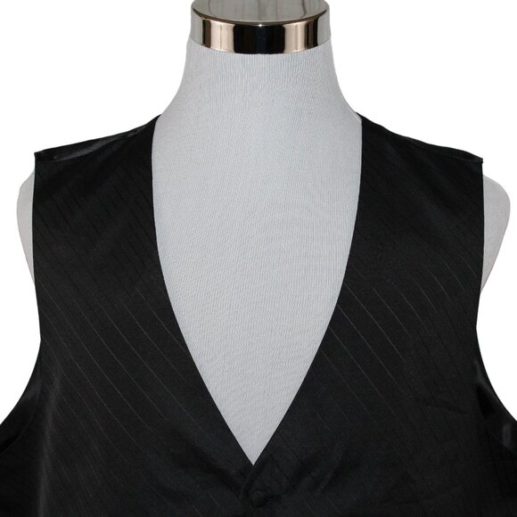 Pronto Uomo 2XL Black Gray Vest Waist Coat Striped Formal Wedding Prom 5 Button - Picture 8 of 12